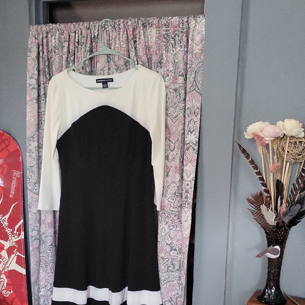 American Living Black and White Long Sleeve Dress